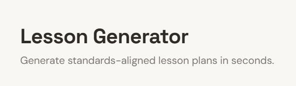 Lesson Generator interface for the AI Lesson Planning Platform